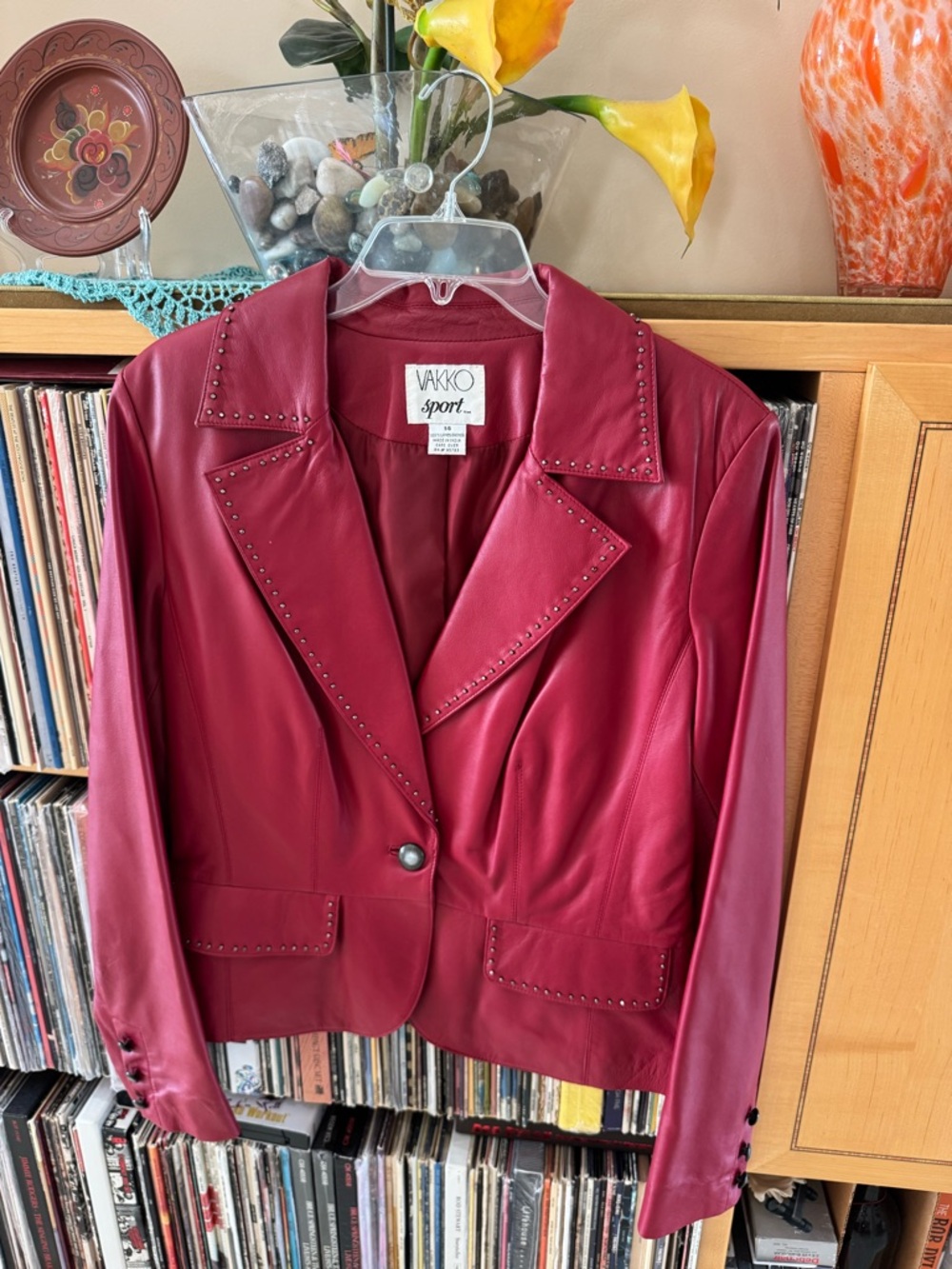 PRICE DROP: NW/OT BUTTER-SOFT, LINED, STUDDED BRICK RED LEATHER JKT,14,by VAKKO